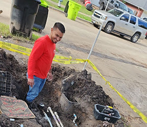 Select Plumbing service truck on-site